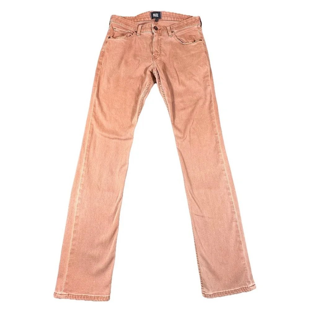 PAIGE FEDERAL Mens 31x32 Rust Brown Wash Jeans Pants Stretch Soft Slim Straight